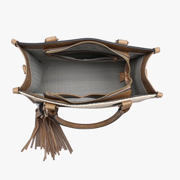 Jen & Co Alma Tri-Color Striped Satchel with Tassel - Picture 4 of 8